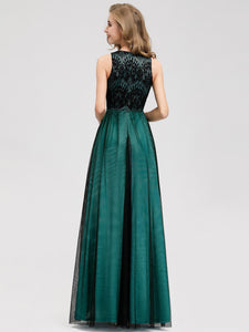 A Line Sleeveless Long Evening Dress With pliques EZ