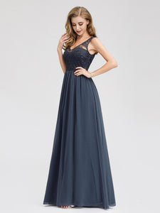 See Though Neckline Lace Print Evening Dresses for  EZ