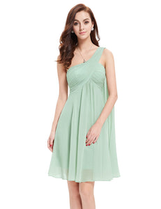 One Shoulder Mint Green Ruffles Padded Chiffon Cocktail Dress HE