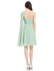 One Shoulder Mint Green Ruffles Padded Chiffon Cocktail Dress HE