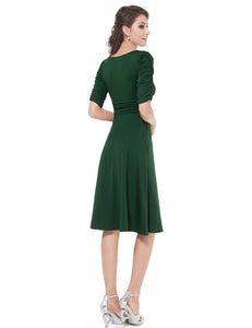 Sexy V-neck Green  Sleeve High Stretch Short Cual Dress HE