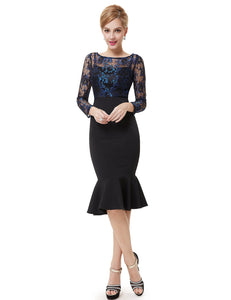 Sexy Lacey Long Sleeve Black Cocktail Dress HE