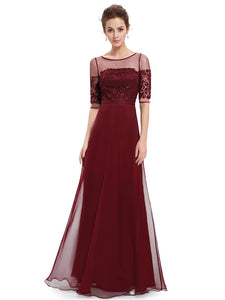 Burgundy Half Sleeves Maxi Dress Party Dress HE