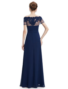 Strless Navy Blue Long Evening Party Maxi Dress HE