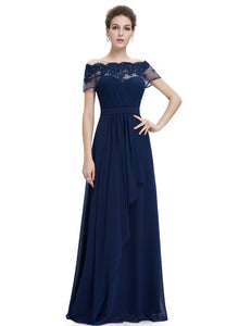 Strless Navy Blue Long Evening Party Maxi Dress HE