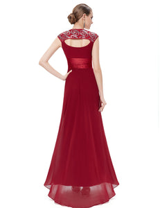 V-neck Sequins Chiffon Ruffles Empire Line Evening Dress HE