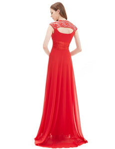 V-neck Sequins Chiffon Ruffles Empire Line Evening Dress HE