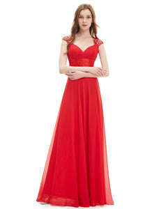 V-neck Sequins Chiffon Ruffles Empire Line Evening Dress HE