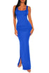 Pure Sleeveless Slit Long Evening Dress