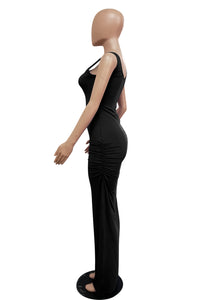 Pure Sleeveless Slit Long Evening Dress