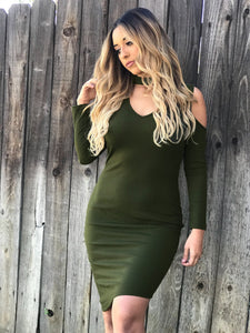 Long Sleeve Cold Shoulder Knit Dress