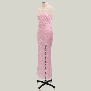 Pink Flower Straps Mermaid Evening Dress