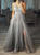 Grey Applique Mesh Evening Dress