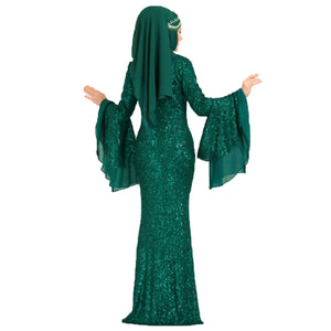 Sequins Wide Sleeves Mermaid Evening Dress without Scarf