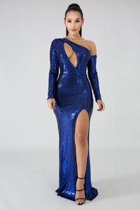 One Shoulder Sexy Slit Sequins Evening Dress