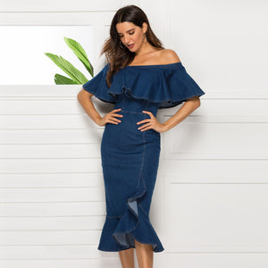 Off Shoulder Denim Mermaid Dress