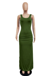 Pure Sleeveless Slit Long Evening Dress