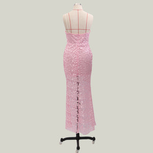 Pink Flower Straps Mermaid Evening Dress