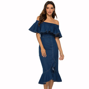 Off Shoulder Denim Mermaid Dress