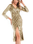 Sequins Long Sleeve Wrap Party Dress