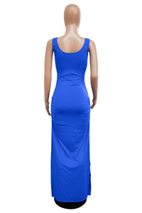 Pure Sleeveless Slit Long Evening Dress