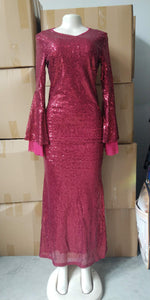 Sequins Wide Sleeves Mermaid Evening Dress without Scarf