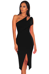 Sheer One Shoulder Slit Party Dress