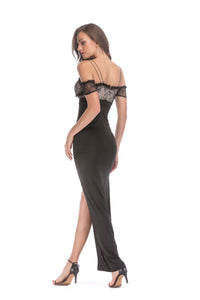 Black Sexy Straps Slit Evening Dress