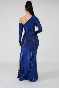 One Shoulder Sexy Slit Sequins Evening Dress