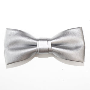 Silver Leather Bow Tie